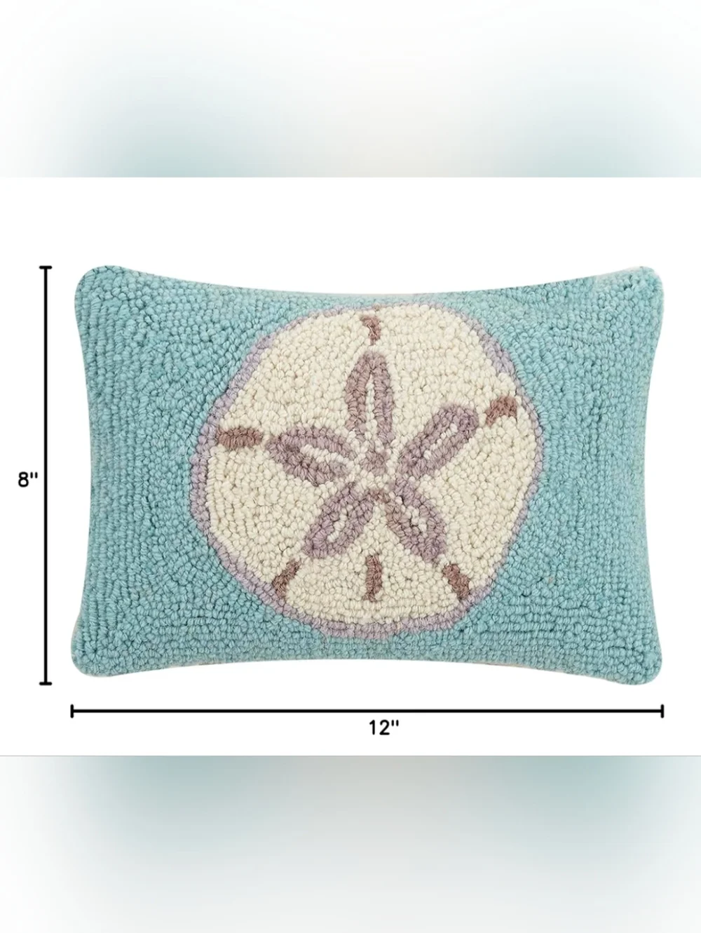 New Aqua Hand Hooked Pillow with Sand Dollar Motif